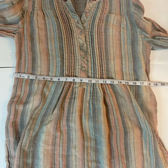 Faherty Evening Playa Stripe Linen Blend Pintuck Tunic Size Small - Picture 7 of 10